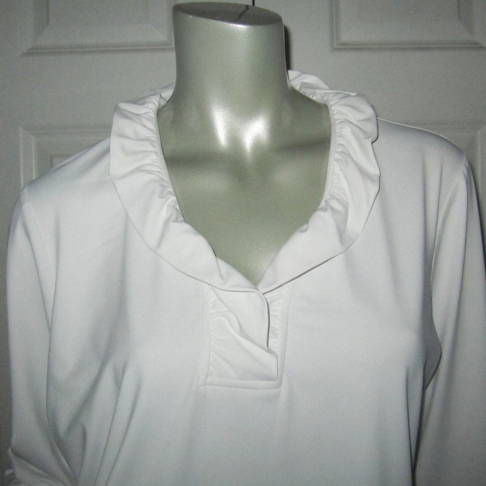 J. McLaughlin White Ruffled V-Neck Blouse - Picture 2 of 6
